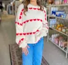 Merci Heart Pattern Sweater In Ivory, Red In Multi