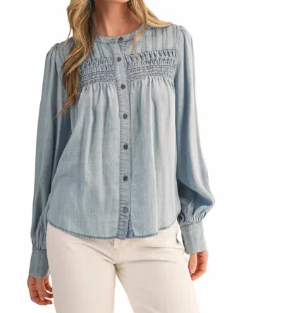 Merci Heritage Smocked Denim Blouse In Blue In Gray