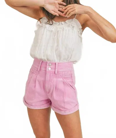 Merci High Rise Acid Wash Denim Shorts In Cool Pink In White