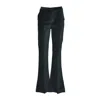 Merci High-waisted Fitted Flared Trousers With Polished Finish In Green