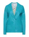 Merci Italia Woman Blazer Turquoise Size 4 Polyurethane, Polyester In Blue
