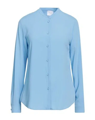 Merci Italia Woman Shirt Sky Blue Size M Acetate, Silk, Elastane