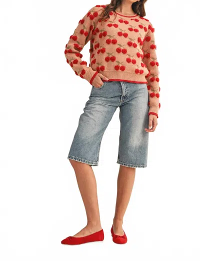 Merci Jana Fuzzy Sweater In Cherry Red In Multi