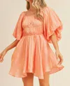Merci Jessika Iridescent Bubble Sleeve Flared Mini Dress In Papaya In Brown