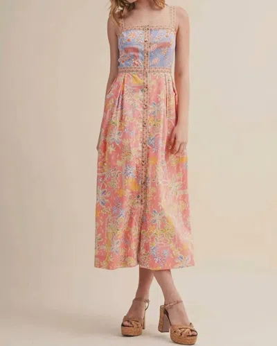 Merci Jillian Midi Dress In Peach Pink In Multi