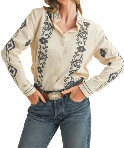 Merci Jolene Long Sleeve Button Down Top In Cream In Neutral