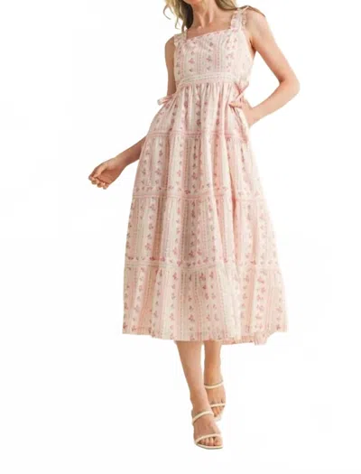 Merci Julieth Midi Dress In Ivory Pink Floral In Blue