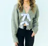 Merci Just Can't Say Bow Cardigan In H Grey Silver Blue In Multi