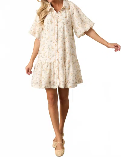 Merci Just Take It Home Bubble Sleeve Dress In Golden Yellow Floral In Neutral