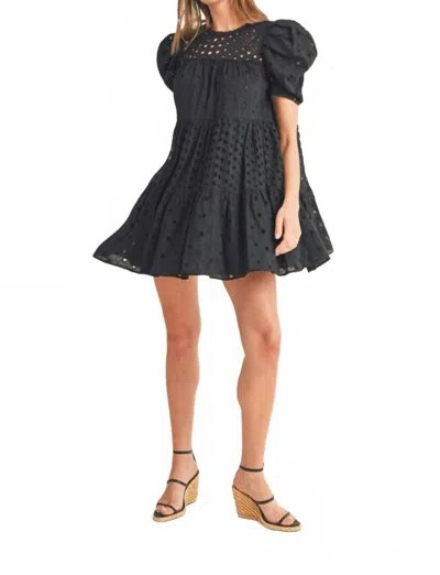 Merci Keri Eyelet Babydoll Mini Dress In Black