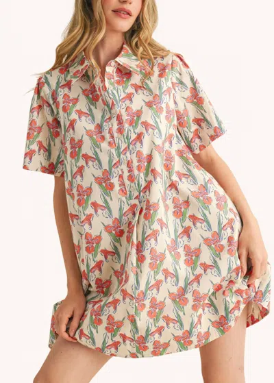 Merci Kinsey Classic Shirt Dress In Orange Floral In Multi