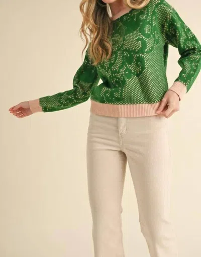 Merci Lace Knit Pattern Sweater In Green