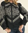 Merci Lanie Embroidered Top In Black In Black