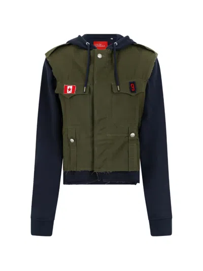 Merci Layered-design Frayed-edge Jacket In Green