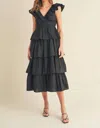 Merci Layla Layered Ruffle Trim Midi Dress In Black In Black