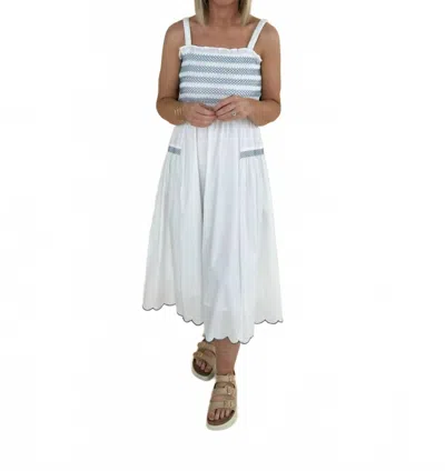Merci Leona Scallop Edge Midi Dress In Off White Marine In Multi
