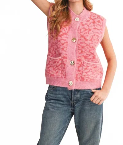 Merci Leopard Crewneck Vest In Pink In Black