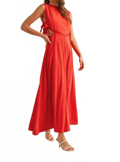 Merci Lisa Cut Out Midi Dress In Red Orange