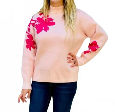 Merci Liv Floral Sweater In Peach Pink In Multi
