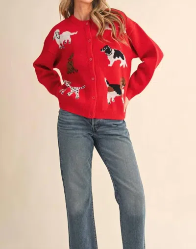 Merci Lucy Button Up Cardigan In Red Dog