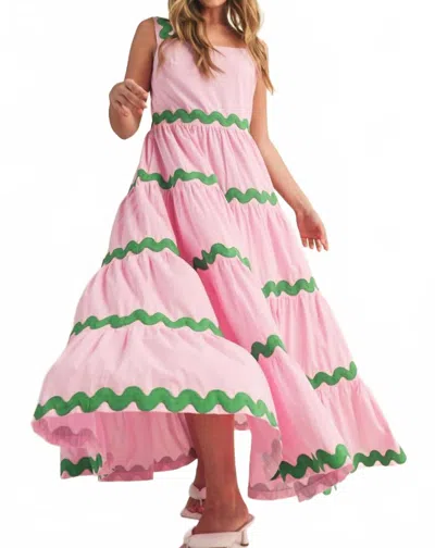 Merci Lucy Tiered Ric Rac Midi Dress In Pink