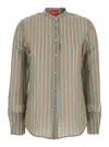 Merci Brown Shirt With Mandarin Collar And All-over Striped Motif In Cotton Stretch Woman In Multi