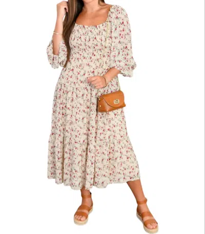 Merci Meadow Muse Floral Midi Dress In White