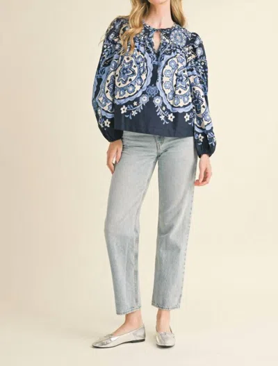 Merci Medallion Peasant Top In Navy In Blue