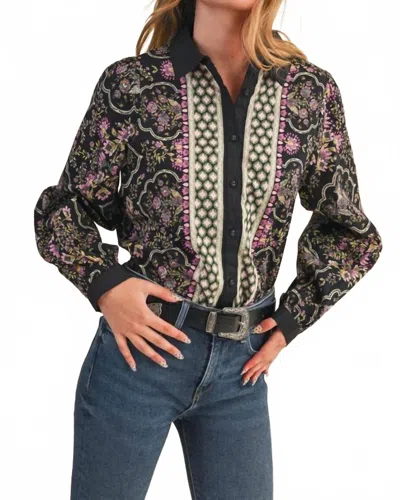 Merci Miley Button Up Top In Black/ Multi