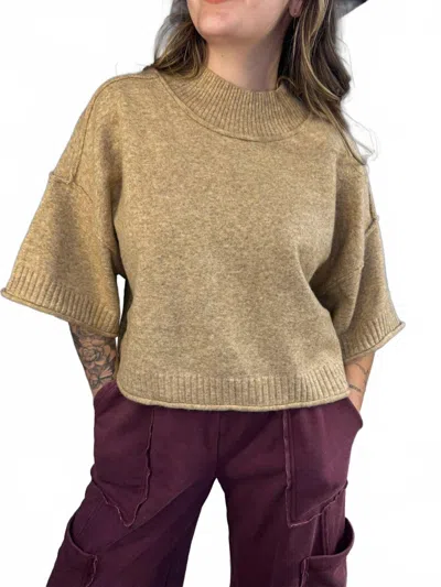Merci Morgan Mock Neck Short Sleeve Cropped Sweater Top In Mocha Mousse In Multi