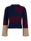 Merci Multicolor Crew Neck Sweater With Color Block Motif And Ribbed Design In Wool Woman In Multi