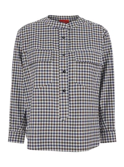MERCI MULTICOLOR CREWNECK SHIRT WITH ALL-OVER CHECK MOTIF IN FABRIC WOMAN