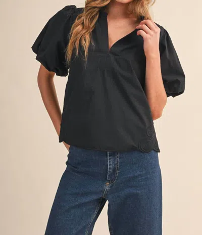 Merci Muse Puff Sleeve Blouse In Midnight In Black