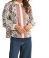 Merci Natalie Floral Border Print Button Up Top In Ivory In Multi