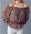 Merci Off The Shoulder Floral Top In Black In Black