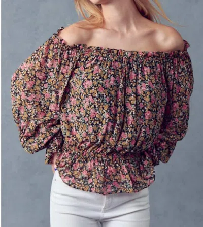 Merci Off The Shoulder Floral Top In Black In Multi