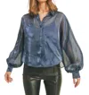 Merci Organza Button Down Shirt In Navy In Blue