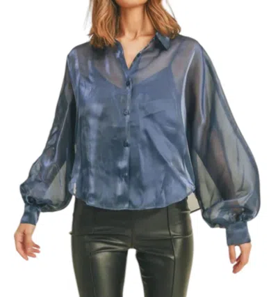 Merci Organza Button Down Shirt In Navy In Blue