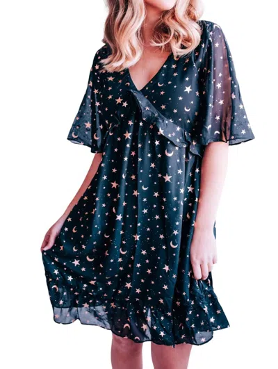 Merci Over The Moon Shift Dress In Black In Blue