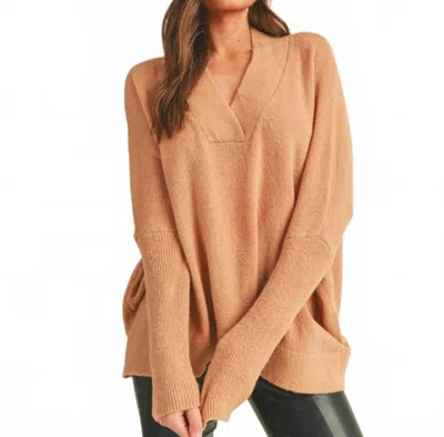 Merci Oversized V Neck Sweater In Taupe In Brown
