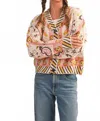 Merci Paisley Knit Cardigan In Ivory Coral Multi In Pink