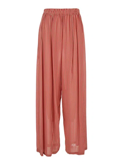 MERCI RED PANTS WITH ALL-OVER STRIPED MOTIF AND ELASTIC WAIST IN FABRIC WOMAN