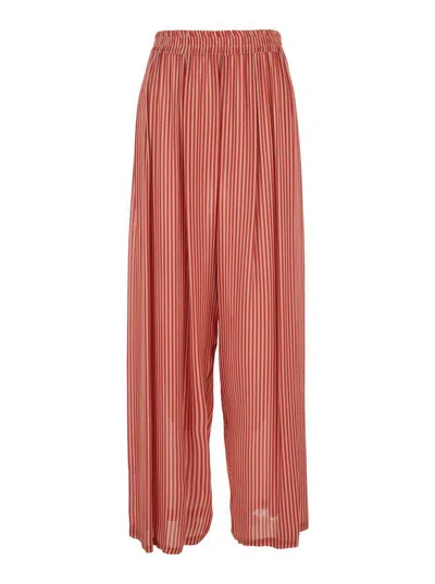 MERCI RED PANTS WITH ALL-OVER STRIPED MOTIF AND ELASTIC WAIST IN FABRIC WOMAN