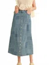Merci Patchwork Midi Denim Skirt In Blue In Blue