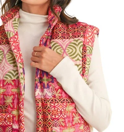 Merci Patchwork Quilted Vest In Ivory Brick In Multi