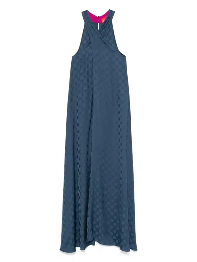 Merci Patterned-jacquard Maxi Dress In Blue
