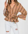 Merci Peplum Shirt In Rust And Navy In Multi