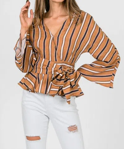 Merci Peplum Shirt In Rust And Navy In Multi