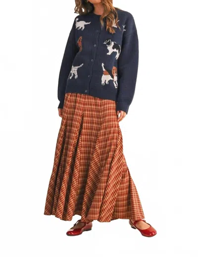 Merci Plaid Maxi Skirt In Burgundy In White
