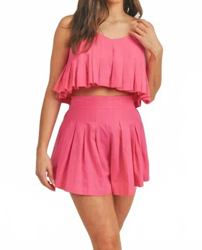 Merci Pleated Crop Cami And Pleated Shorts Set In Hot Pink